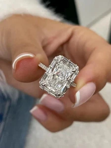 4.40 Ct Radiant-Cut G/VS1 Lab Grown Diamond Halo Wedding Ring 14K Rose Gold - Picture 1 of 6