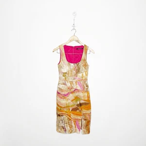 Abito tubino BLACK HALO stampa marmo spacco davanti arancione rosa donna taglia 0 - Foto 1 di 7