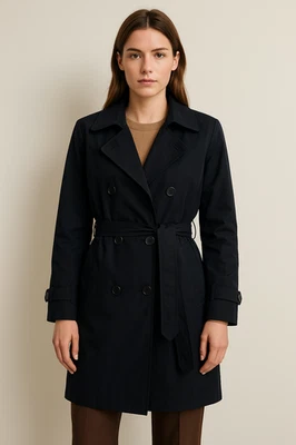 Gabardina FOG by London Fog negra con cinturón doble botonadura para mujer L clásica Foto 1 de 4