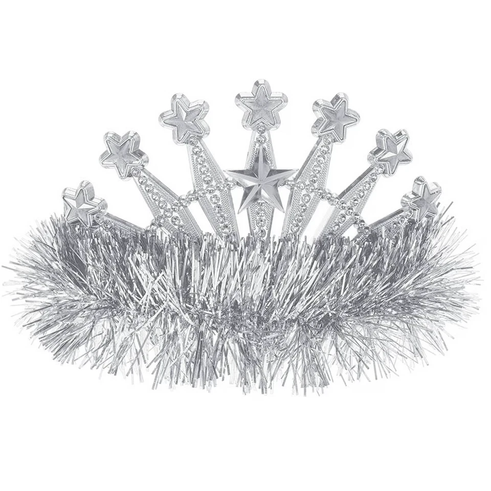 Tiara de oropel plateado de plástico corona niño disfraz de Halloween bruja sombrero princesa Foto 1 de 1