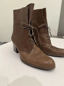 Stuart Weitzman Womens Leather Bootie Brown Size 10 Lace - Picture 1 of 14