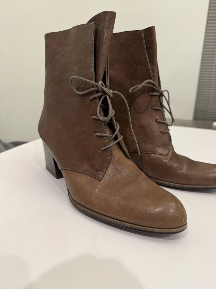 Stuart Weitzman Womens Leather Bootie Brown Size 10 Lace - Image 1 of 4