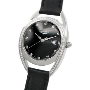 LONGINES Equestrian Horseshoe L6.137.0 Black Stainless Steel Ladies Quartz - Picture 1 of 6