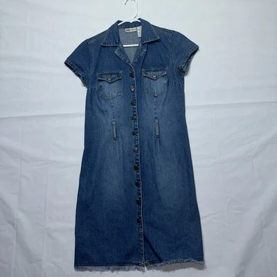 Faded Glory Women’s Denim Button Front Dress Size 6 Short Sleeve Pockets Western - Image 1 of 4