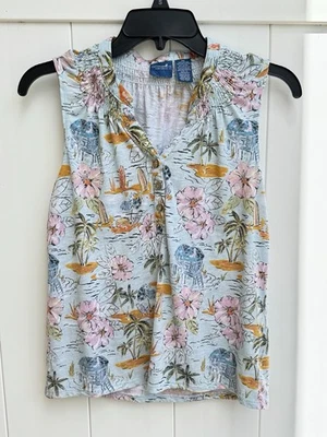 Карибский Joe женщин Майка Aqua серфинга доска цветочный маленький Henley шеи - Изображение 1 из 4