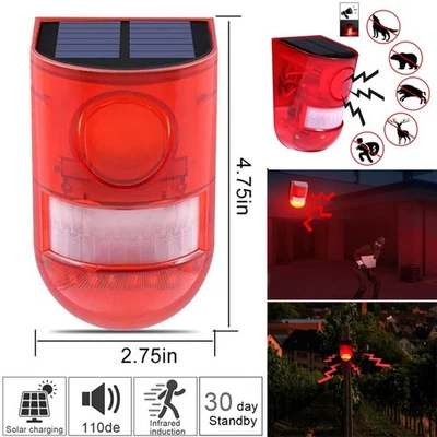 1-4 Pack Solar Sound and Light Alarm Motion Sensor 129db Outdoor Security Siren - Image 1 of 4
