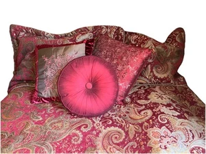 6PC CROSCILL Red & Gold RARE MYSTIQUE KING COMFORTER, Deco Pillows & 2SHAMS SET - Picture 1 of 24