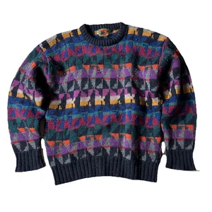 Vintage Boston Trader 90s Geometric PURE WOOL Sweater Sz M FLAW & PILLING LOOK - Picture 1 of 11