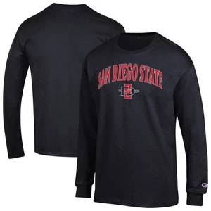 Men's-Champion Black San Diego State Aztecs Arch Over Logo Long Sleeve T-Shirt - Picture 1 of 3