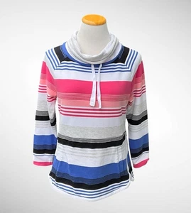 T by Talbots gestreifter Pullover mit Kordelzug und Trichterausschnitt Oberteil, Gr. M - Bild 1 von 12