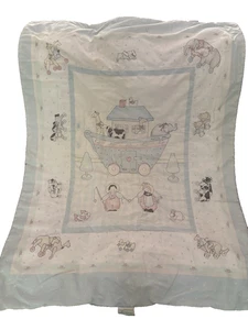 Vintage Thin Lightweight 'Noah's Arc' Baby Blanket 40x32 Inches Small Stain - Picture 1 of 4