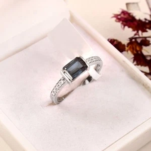 Octagon London Blue Topaz Ring 925 Silver East West Ring December Birthstone - Picture 1 of 9