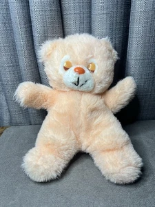 VTG Teddy Bear Plush Peach Closed Eyes Stuffed Animal Toy 1970s 12 Inch - Picture 1 of 7