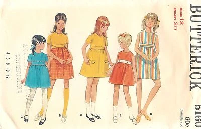 Vintage Butterick 5160 Sewing Pattern Children's & Girls One-Piece Dress Size 12 - Image 1 of 2