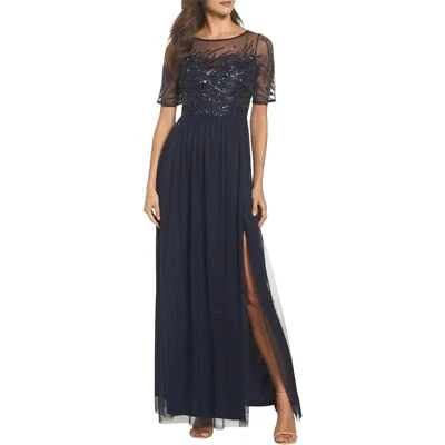 Adrianna Papell 157575 Women's Beaded Bodice Mesh Gown Midnight Size 16 US - Image 1 of 4