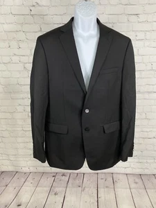 Calvin Klein All Black Striped 100% Wool 2 Button Blazer Jacket Men’s 42S - Picture 1 of 10