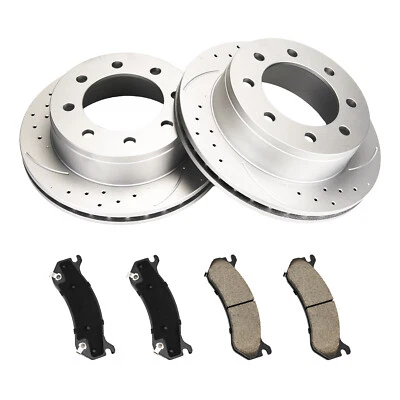 Rotores de freno traseros perforados pastillas de freno aptos para Silverado Sierra 2500 HD 2001-2010 Foto 1 de 4