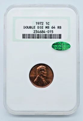 1972 Lincoln Memorial 1c Cent Double Die NGC CAC MS 64 RB Old Holder - U944 - Image 1 of 4