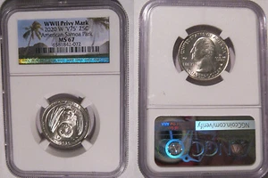 2020 W American Samoa Park NP Quarter 25c NGC MS 67 Privy Mark V75 Bat Coin - Picture 1 of 2