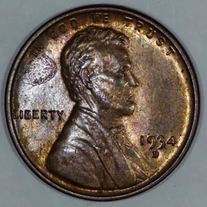 1934 D Lincoln Wheat One Cent 1c BETTER DATE COIN BU #J434 - Bild 1 von 2