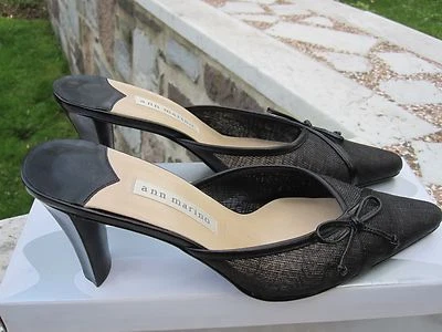   Tacones de mula Ann Marino muy bonitos negros de malla de rafia/cuero para niños - 7M - ¡Como nuevos! Foto 1 de 4