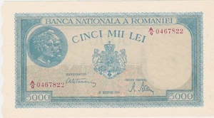 ROMANIA 5000 Lei December Decembrie 1945 aUNC+ - Picture 1 of 2