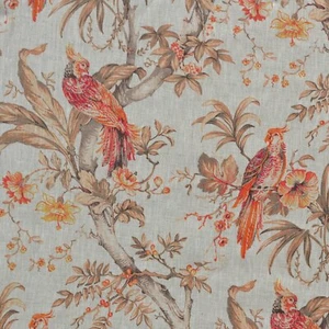Textiles français Leinen Stoff | Die Raubvögel Beige/Gold/Orange Meterware - Picture 1 of 4