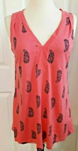 Nuevo Top Mujer Tanque Salmón Rosa Azul Estampado Paisley Sin Mangas Pequeño Divertido Primavera - Imagen 1 de 5