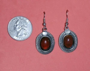 ~Vintage Reddish-Brown Cabochon on Silver tone Wire Pierced Earrings~ - Picture 1 of 4