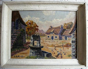 ÖL AUF LEINWAND BRETONISCHER BAUERNHOF MIT BRUNNEN VON P. CARIO - Bild 1 von 1