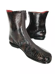 Joan Helpern Vintage 90s Snake Embossed Zipper Front Flat Ankle Boots Italy - Picture 1 of 11