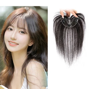 Seamless Mono Middle Part Straight Hair Bangs Wiglet Topper Human Hair for Women - Picture 1 of 12