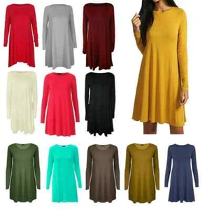 Nuevo Vestido para Mujer Manga Larga Patinador Columpio Damas Acampanado Línea A Vestido Top Reino Unido 8-26 - Imagen 1 de 20