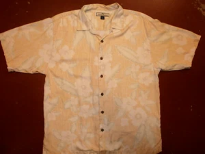 TOMMY BAHAMA 100% SILK HAWAIIAN SHIRT Peach Floral Tropical Club Mens LARGE - Picture 1 of 3