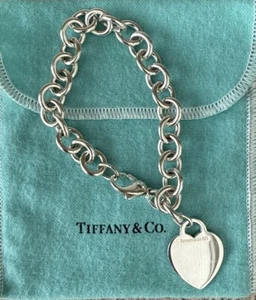 Tiffany & Co. Heart Tag Bracelet Sterling Silver 7” Lobster Clasp Chain Link - Picture 1 of 14