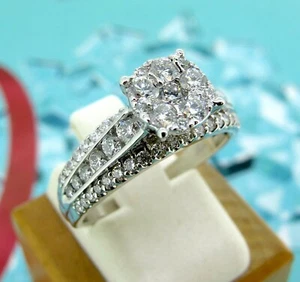 .55 ctw Diamonds Round Cut 14k White Gold Cluster Engagement Ring Size 7 - Picture 1 of 7
