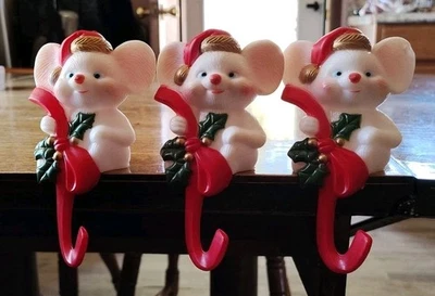 VTG Mouse Mice (Set Of Three) Christmas Stocking Holders Hangers 80's - Image 1 of 3