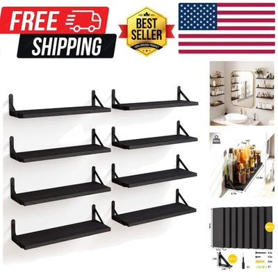 Elegante Juego de 8 Estantes Flotantes Negros - Capacidad Máxima 40 libras para tu Decoración Foto 1 de 4