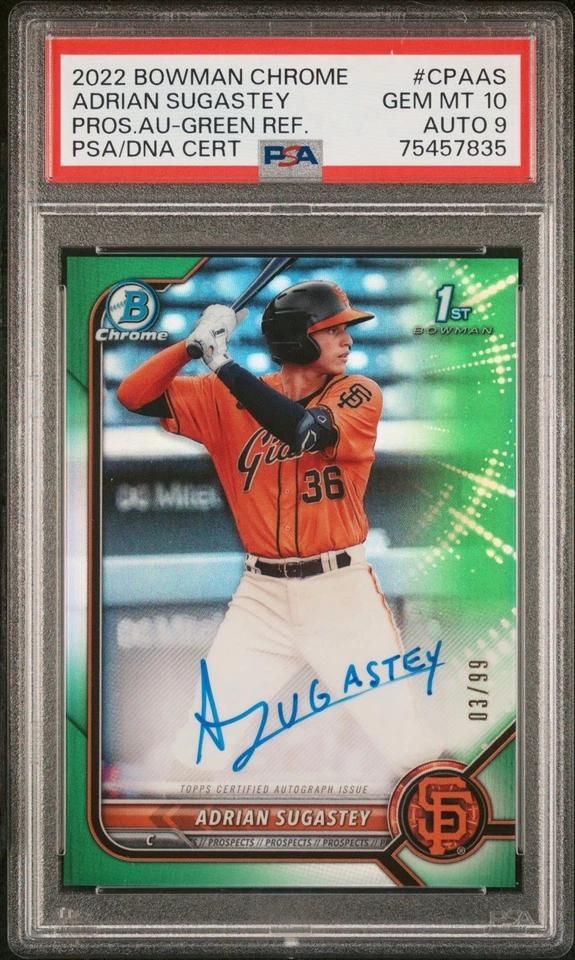 2022 Bowman Chrome Adrian Sugastey Green /99 Prospect Auto Giants - PSA 10 GEM - Image 1 of 1