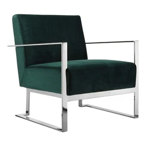 Pangea Home Dexter 17" Modern Velvet & High Polished Steel Lounge Chair in Green - Picture 1 of 6