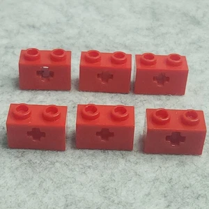 LEGO 32064 Red Technic Brick 1x2 Axle Hole Qty 6 - Picture 1 of 5