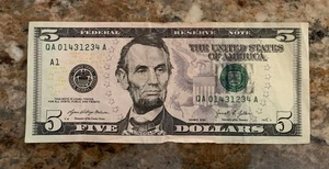 2021 $5 Dollar Bill # QA 01431234 A - Picture 1 of 2