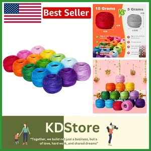 Colorful Rainbow Cotton Thread Set — 15 Pearl Balls for Crochet & Embroidery - Picture 1 of 9