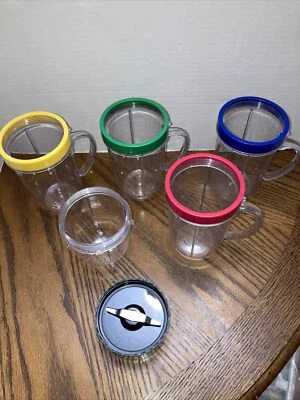 Magic Bullet Blender Small Cup 8oz Replacement w/ Blade + 4 Large Cups w/ Rings - Image 1 of 4