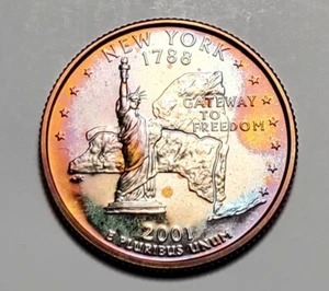 TONED 2001 S NEW YORK STATE QUARTER CLAD PROOF UNC #C6937 - Picture 1 of 2