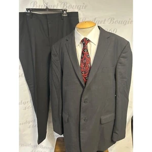 Joseph A. Bank Mens 2-Piece Pinstripe Suit 46L Black Wool 40x33 Pants - Picture 1 of 14