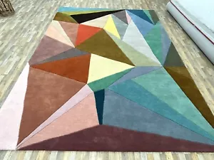 Alfombra acolchada a mano verde a dos aguas 100 % lana estética moderna hecha a mano alfombras y coche - Imagen 1 de 6