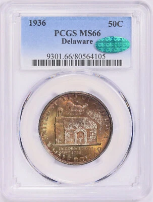1936 Delaware Commemorative Half MS-66 CAC/PCGS Certified - Great Color! - Image 1 of 4
