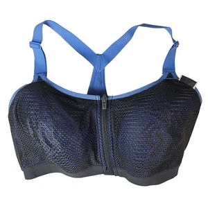 Victoria's Secret Sport Sport Bra Black Blue 34DD Mesh Wide Adj Front Zip Molded - Picture 1 of 13
