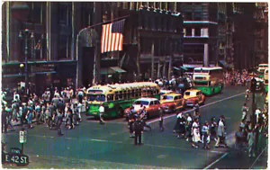 U.S. 1950 AMAZING FINE POSTAL CARD " NEW YORK CITY, FIFTH AVE at 42nd STREET " - Picture 1 of 2
